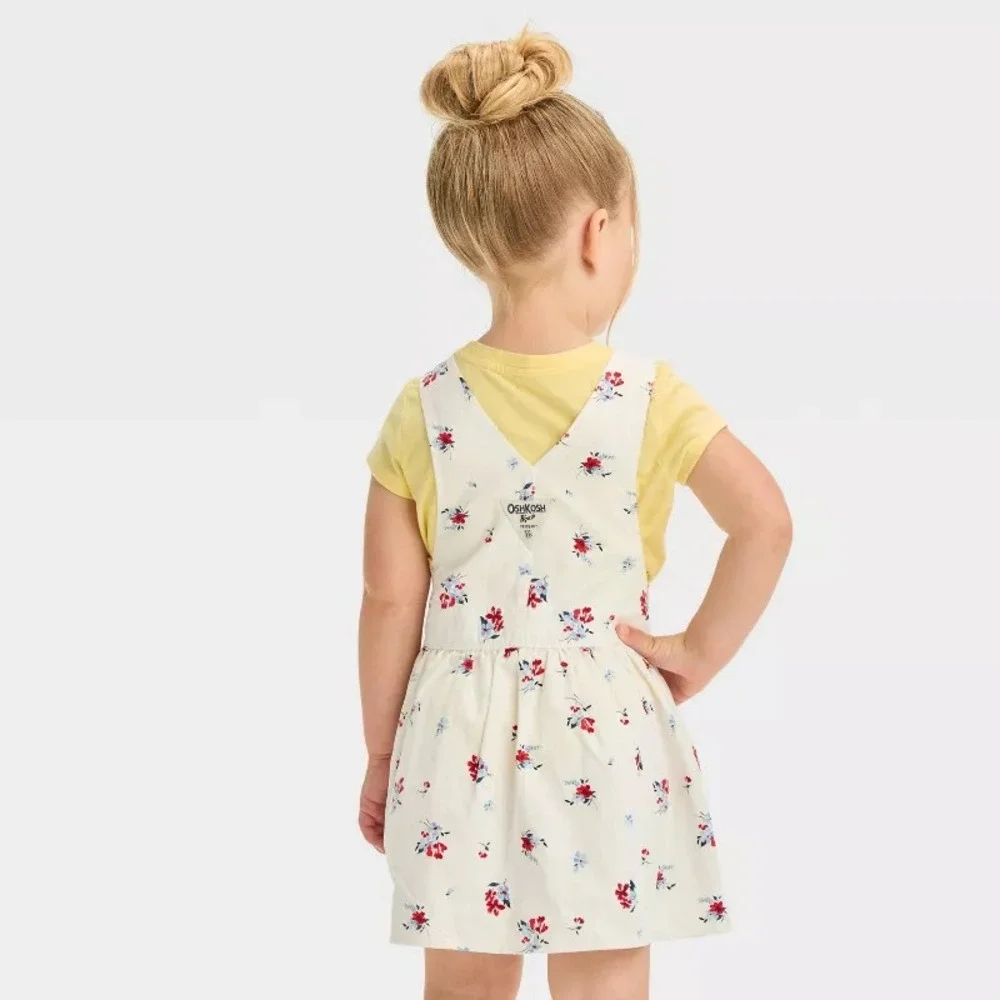 OshKosh B'Gosh Toddler Girls'‎ Floral Print Overall Dress Sz 18 Months